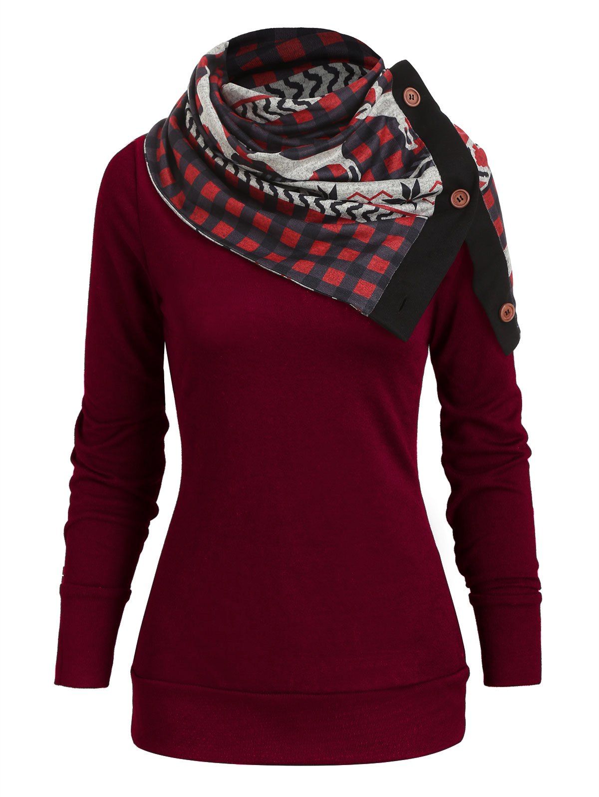 

Christmas Plaid Elk Knitwear with Scarf, Red wine