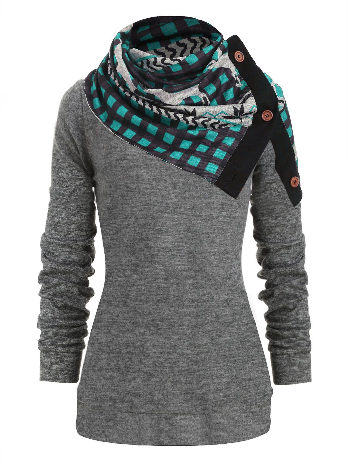 

Christmas Plaid Elk Knitwear with Scarf, Gray