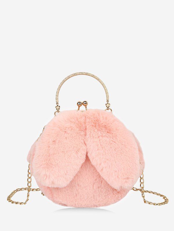 

Faux Fur Rabbit Ear Chain Crossbody Bag, Pink