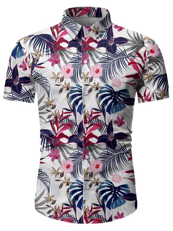 

Leaf Flower Pattern Short Sleeves Shirt, White