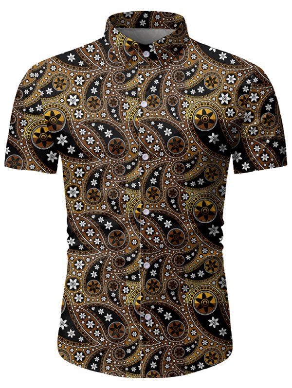 

Paisley Floral Pattern Short Sleeves Shirt, Coffee
