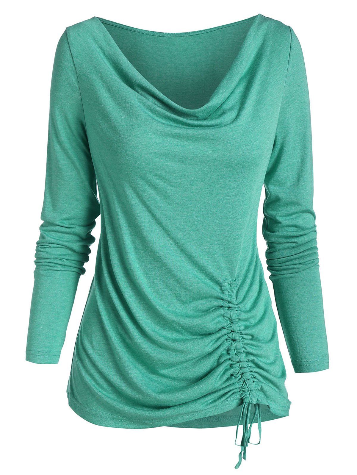 

Plain Cowl Neck Cinched Hem T Shirt, Clover green