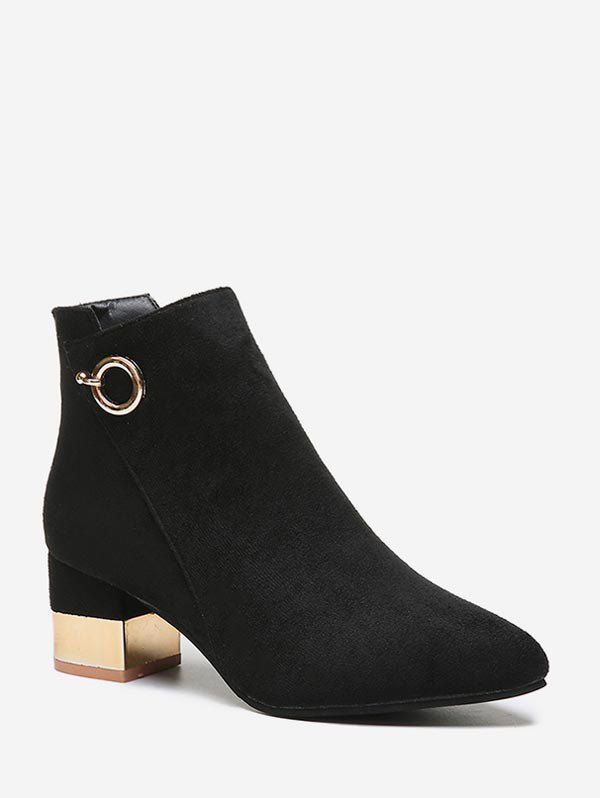 

O-ring Detail Chunky Heel Ankle Boots, Black