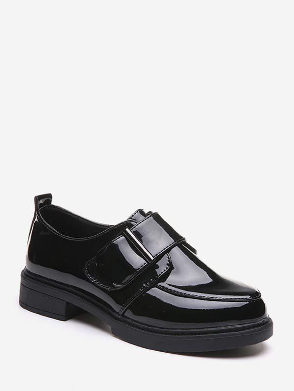 

Belted Leather Slip On Low Heel Shoes, Black
