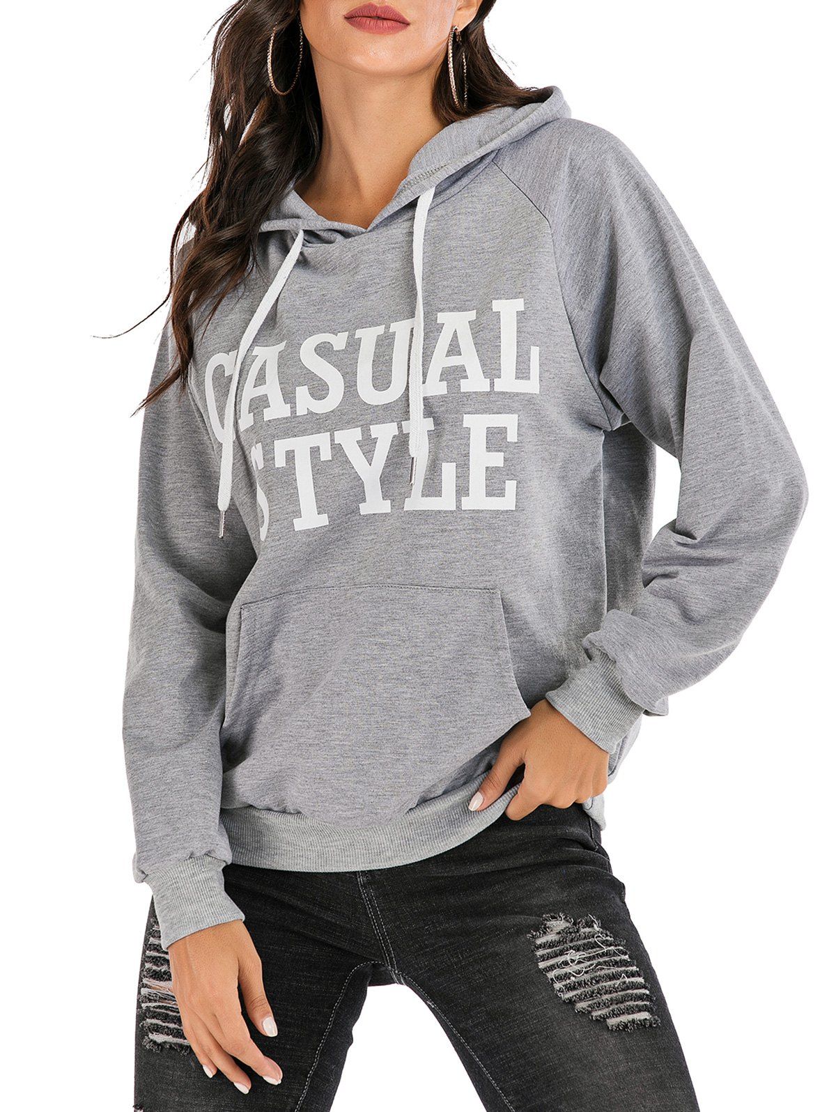 

Casual Style Graphic Marled Hoodie, Gray