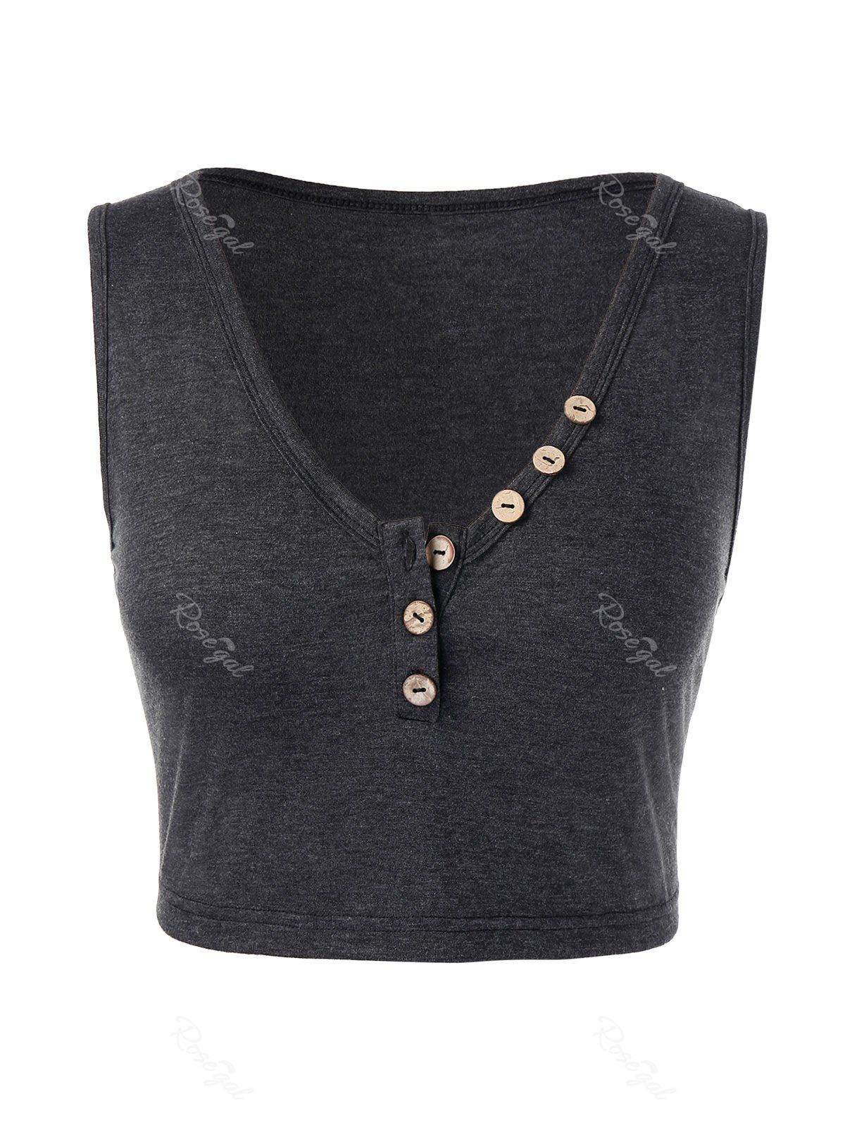 

Plus Size Buttons Marled Crop Top, Gray