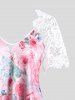 Plus Size Lace Panel Cutout Floral T Shirt -  