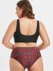 Plus Size Plaid Zippered Tankini Swimwear -  