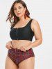Plus Size Plaid Zippered Tankini Swimwear -  