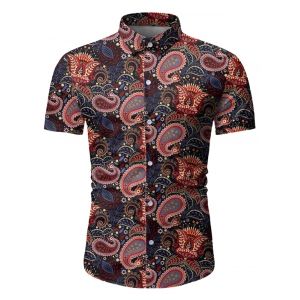 

Paisley Leaf Pattern Short Sleeves Shirt, Multi a