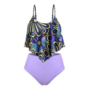 

Plus Size Prined Ruched Tankini Swimsuit, Purple