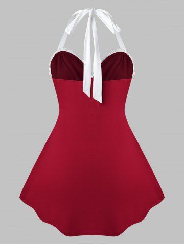 

Plus Size Halter Ruffle Bowknot Babydoll, Cherry red