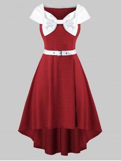 Plus Size Belt Embellished Fit And Flare Dress - RED WINE - 1X