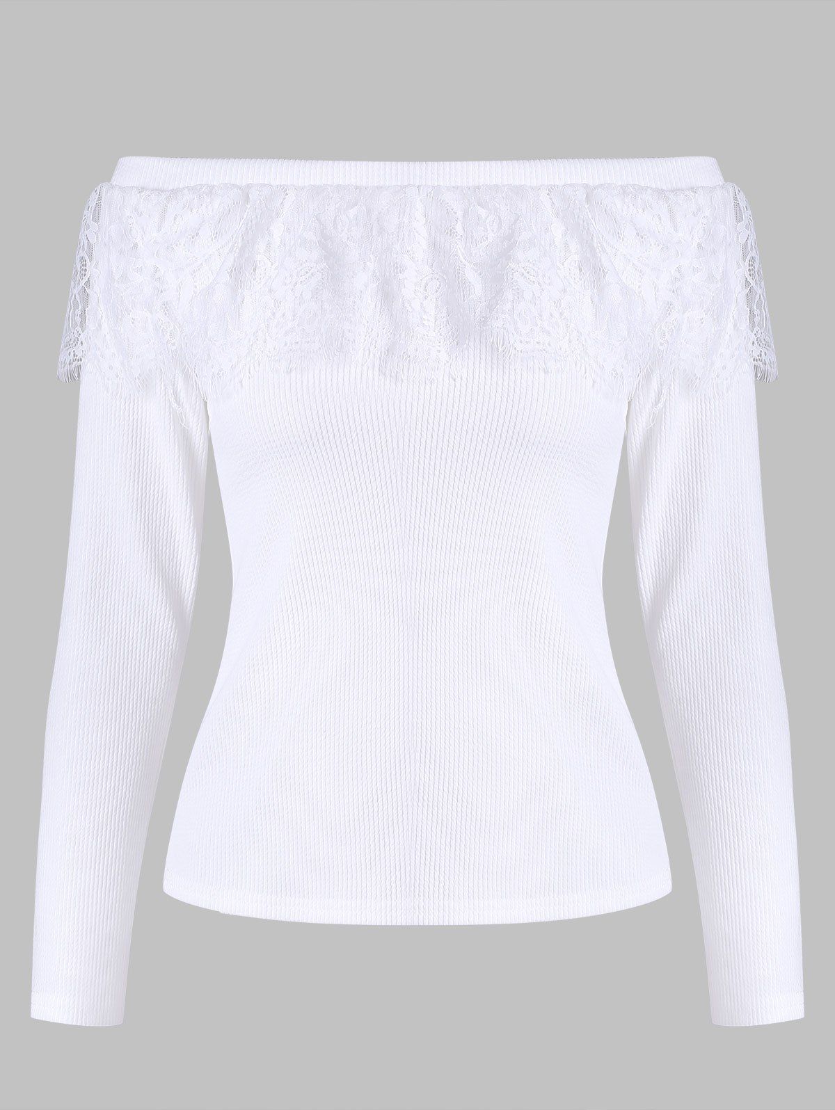 

Lace Panel Long Sleeves Crop Knitwear, White