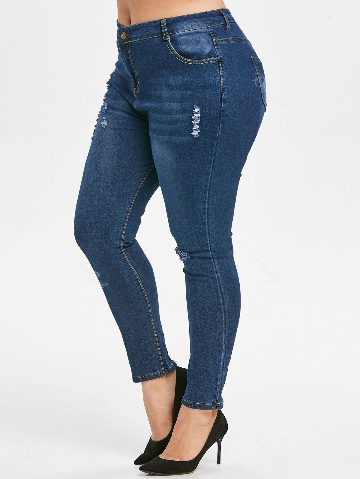

Plus Size Ripped Dark Wash Skinny Jeans, Blue