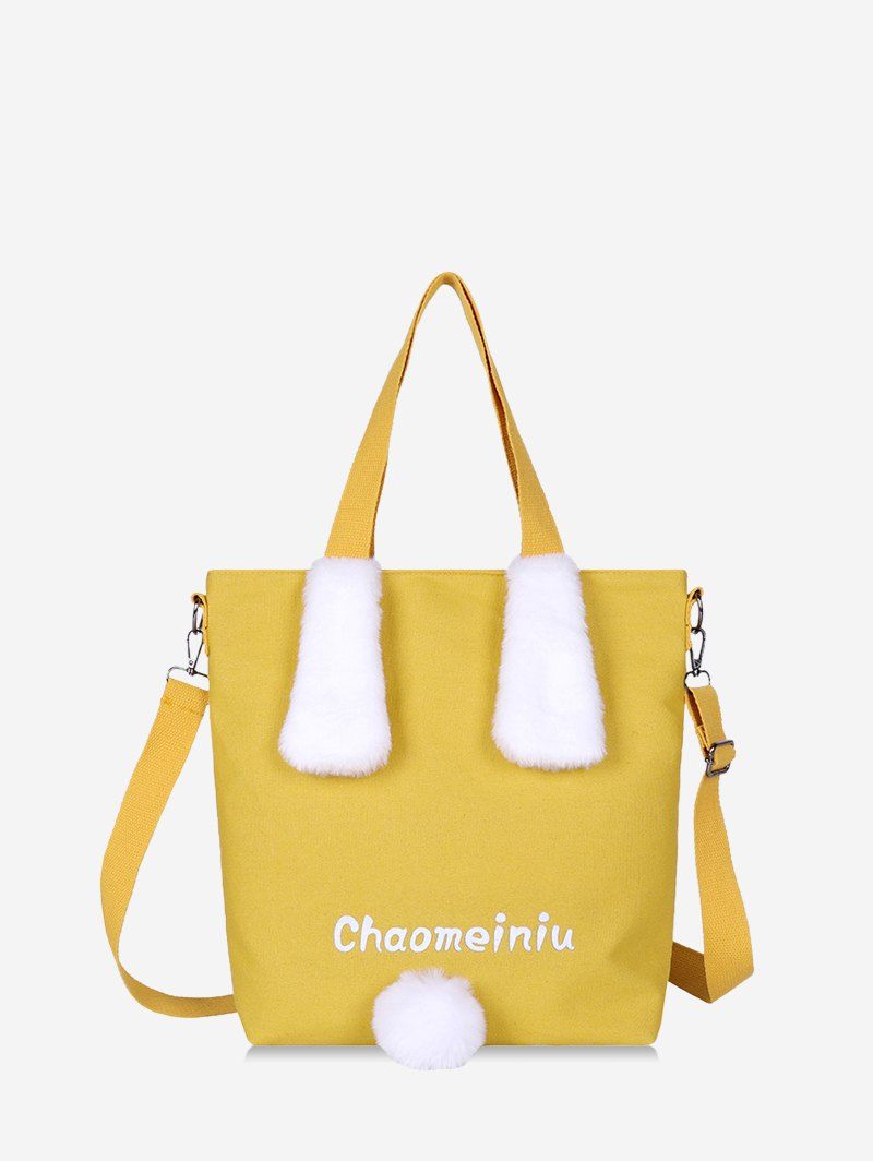 

Rabbit Plush Ear Canvas Shoulder Bag, Bright yellow
