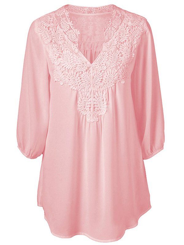 

Plus Size Lace Applique Chiffon Tunic Blouse, Pink