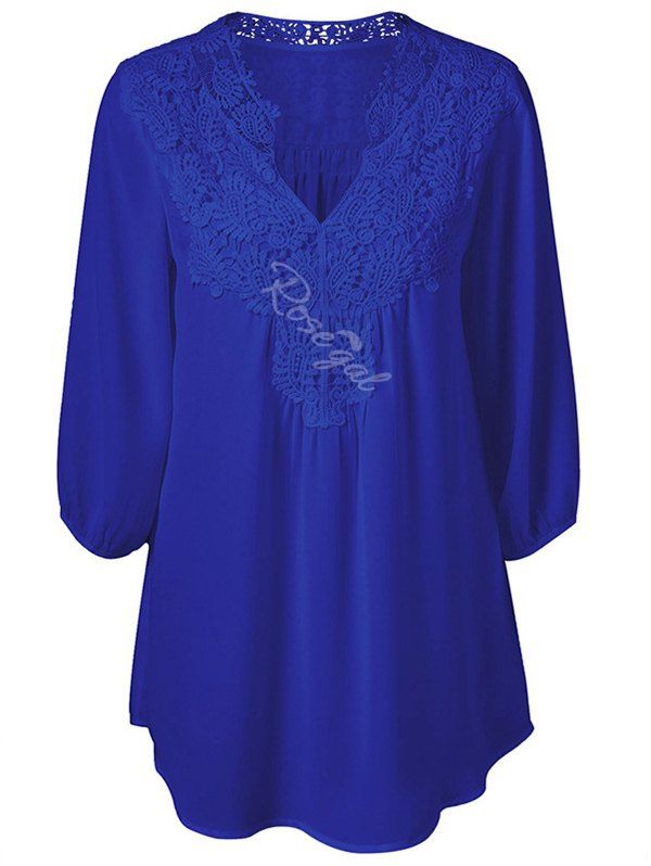 

Plus Size Lace Applique Chiffon Tunic Blouse, Blue