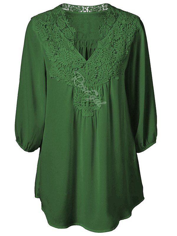 

Plus Size Lace Applique Chiffon Tunic Blouse, Seaweed green