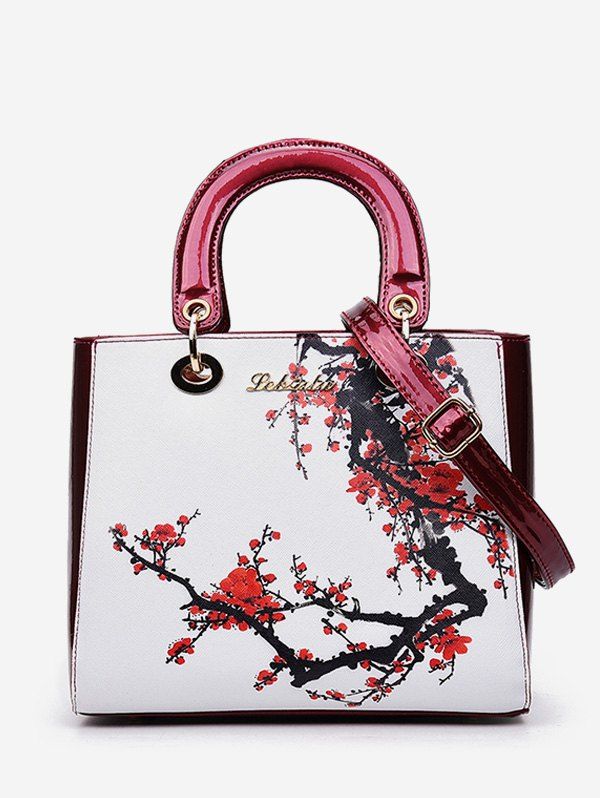 

Chinese Painting Flower Print Handbag, Multi-a