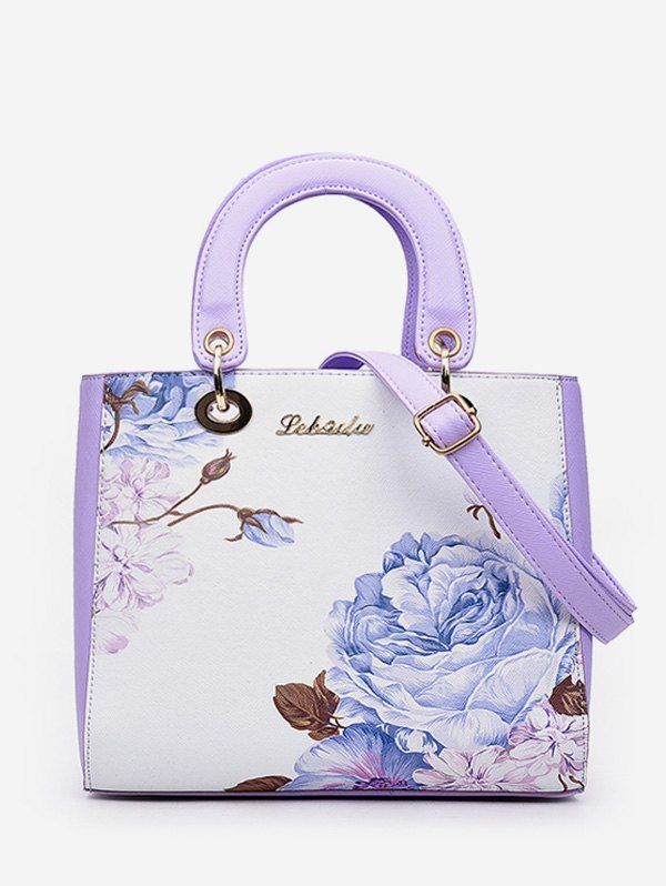 

Chinese Painting Flower Print Handbag, Multi-c