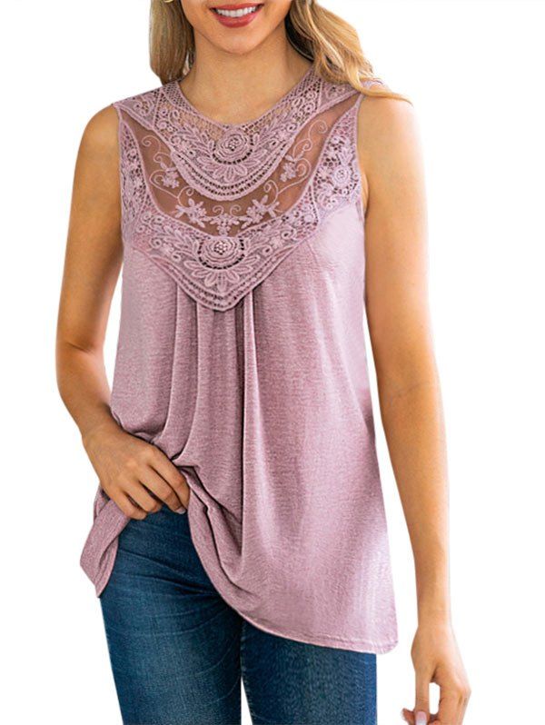 

Keyhole Back Guipure Panel Tank Top, Rose
