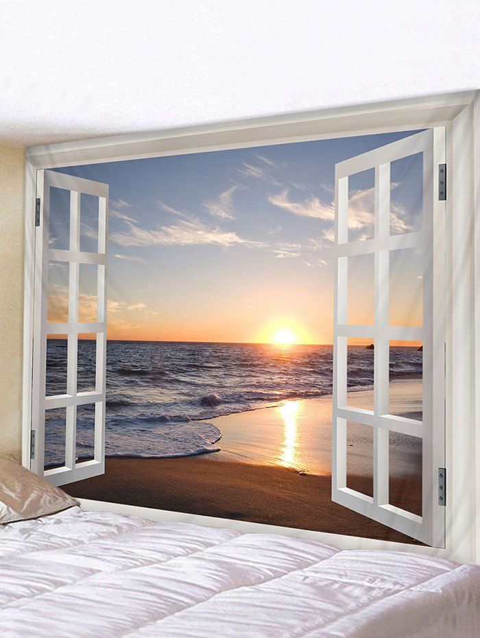 

Window Sunset Sea Print Tapestry, Multi