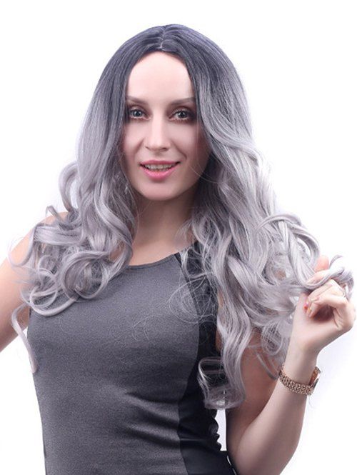 

Center Part Long Ombre Body Wave Synthetic Wig, Platinum