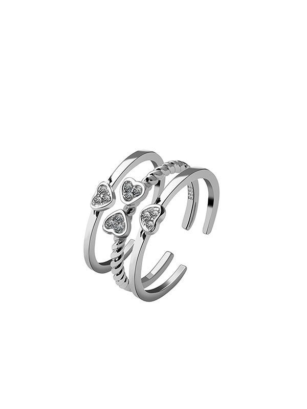 

Valentine Rhinestone Heart Clover Shape Cuff Rings Set, Silver