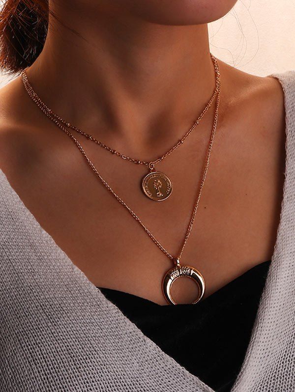 

Coin and Crescent Tiered Pendant Necklace, Gold