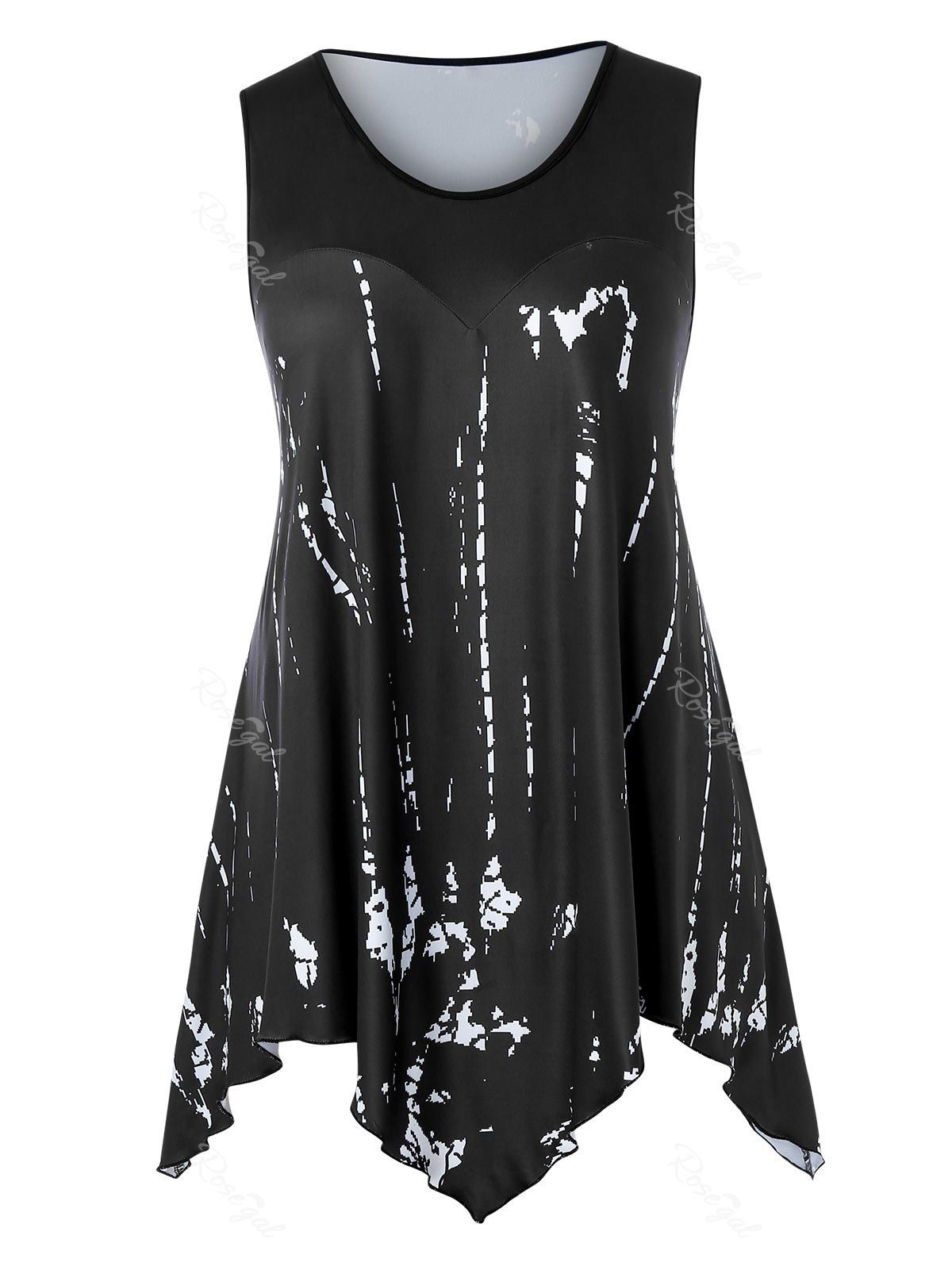 

Plus Size Asymmetric Tie Dye Tank Top, Black