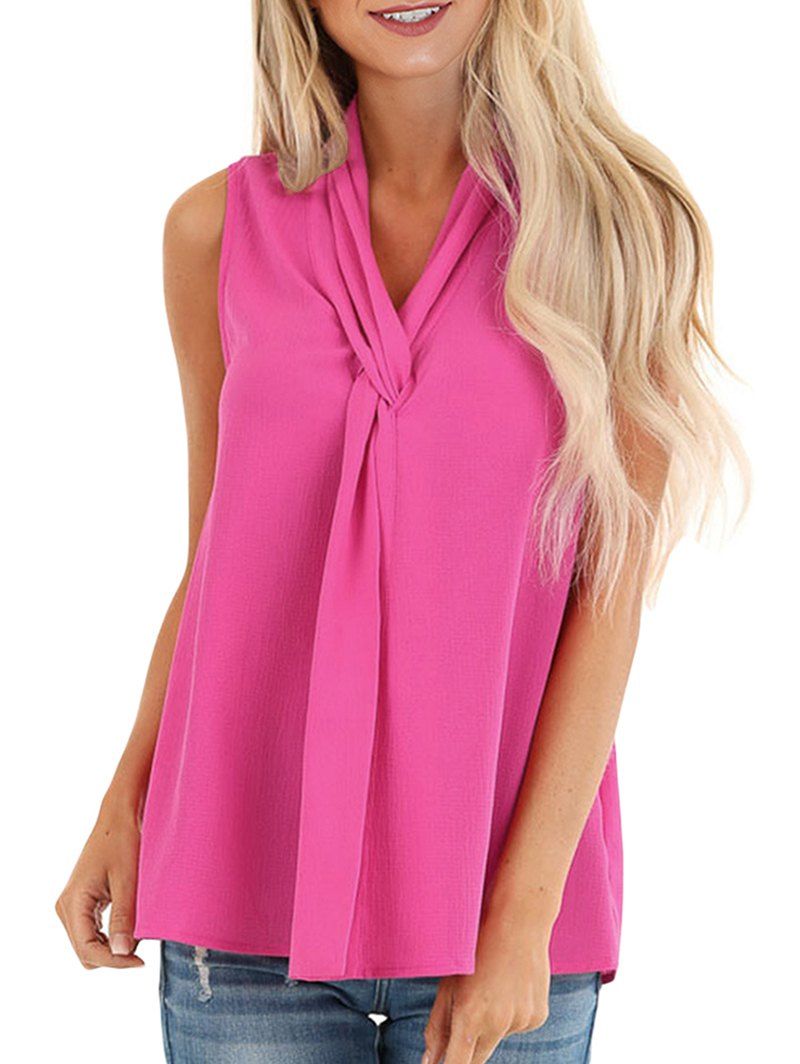 

Twist Sleeveless V Neck Blouse, Deep pink