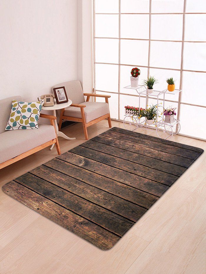 

Retro Wood Board Pattern Water Absorbing Area Rug, Multi