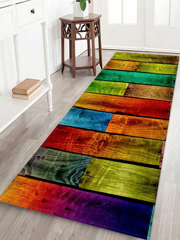 

Colorful Wood Board Pattern Water Absorption Area Rug, Multi