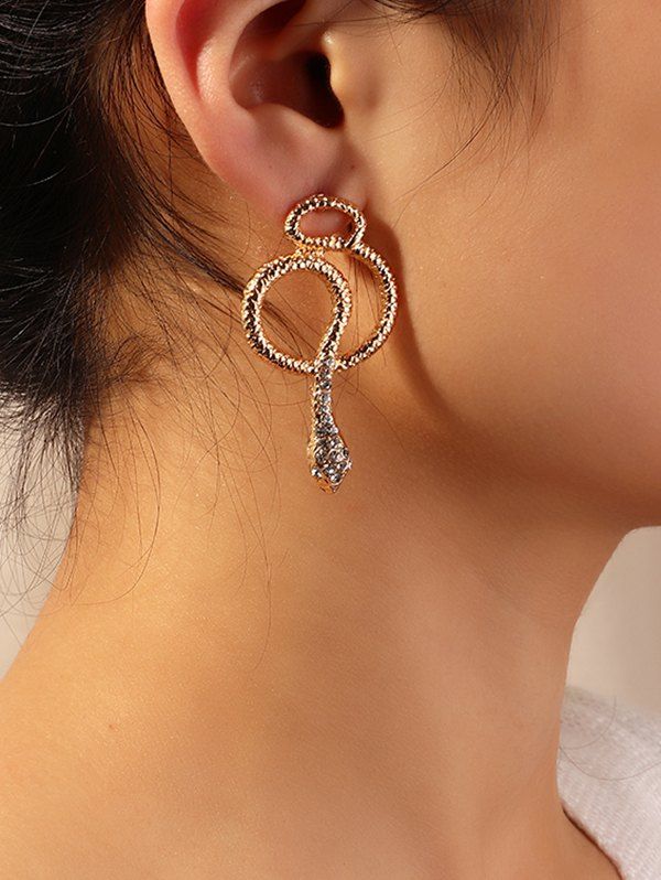 

Rhinestone Snake Shape Earrings, Gold