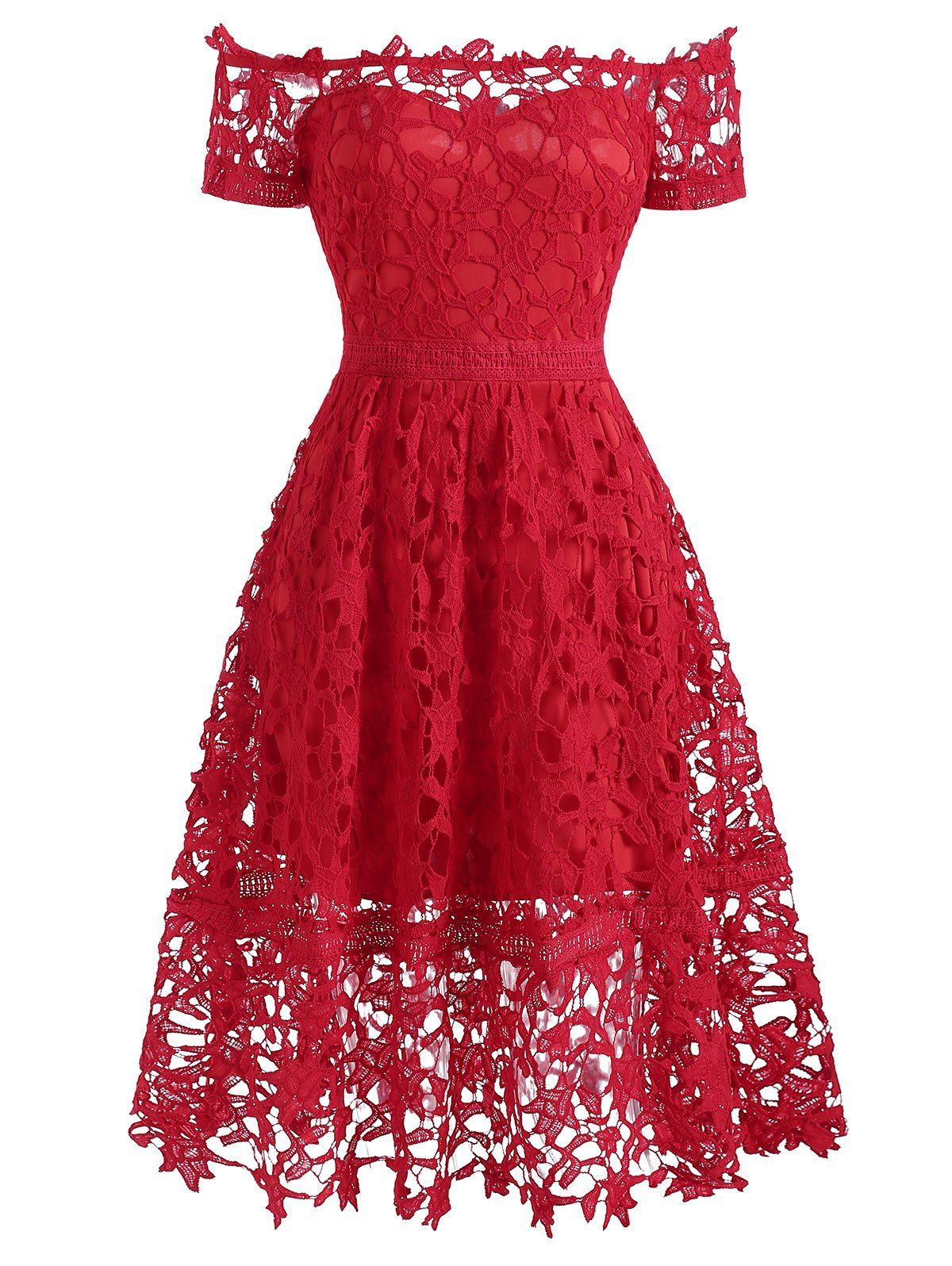 

Lace Off The Shoulder A Line Dress, Red