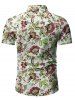 Chemise Boutonnée Motif de Feuille et de Fleur à Manches Courtes - Blanc XL
