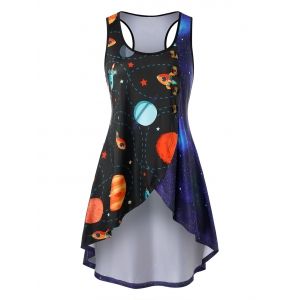 

Plus Size Galaxy Printed High Low Tank Top, Dark slate blue