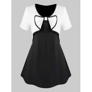 

Plus Size Bowknot Two Tone T Shirt, Black