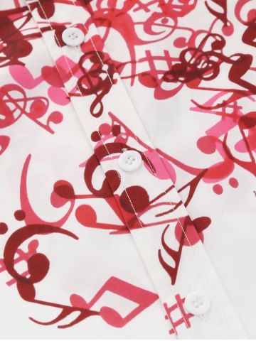 

Plus Size Music Note Print Long Sleeve Button Shirt, White
