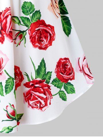 

Plus Size Rose Pattern Flare Top, Battleship gray