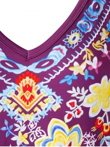

Plus Size Flower Print Long Sleeve Curved Tunic Tee, Multi