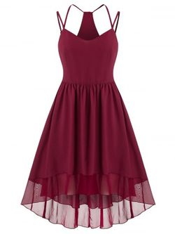 Plus Size Fit And Flare Sweetheart Collar Strap Dress - DEEP RED - L