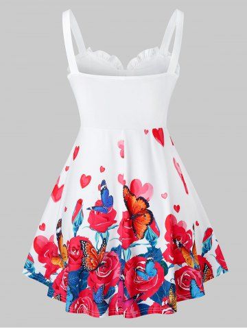 Plus Size Floral Print Button Ruffle Tank Top