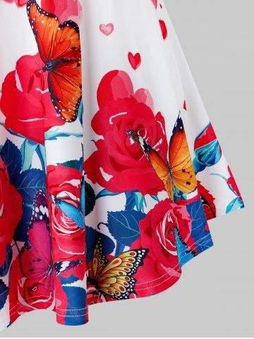 Plus Size Floral Print Button Ruffle Tank Top