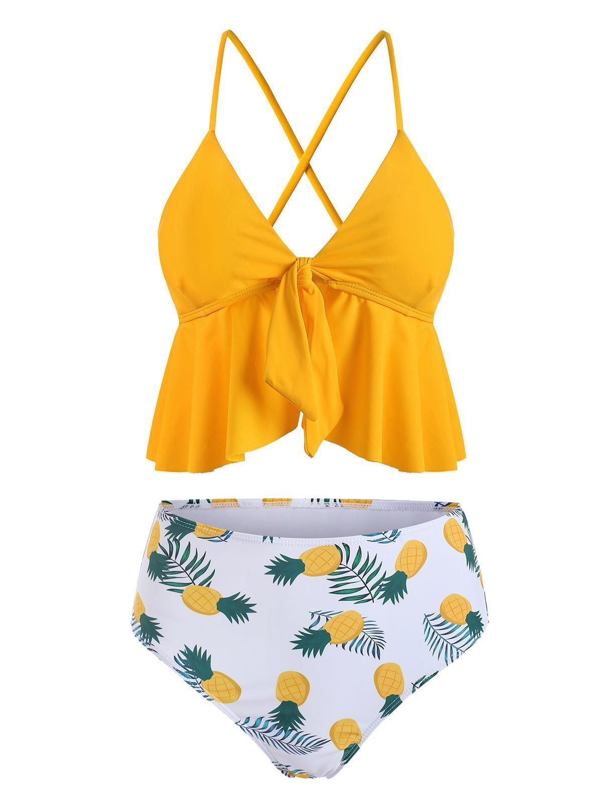 

Knotted Criss Cross Pineapple Tankini Swimsuit, Mustard