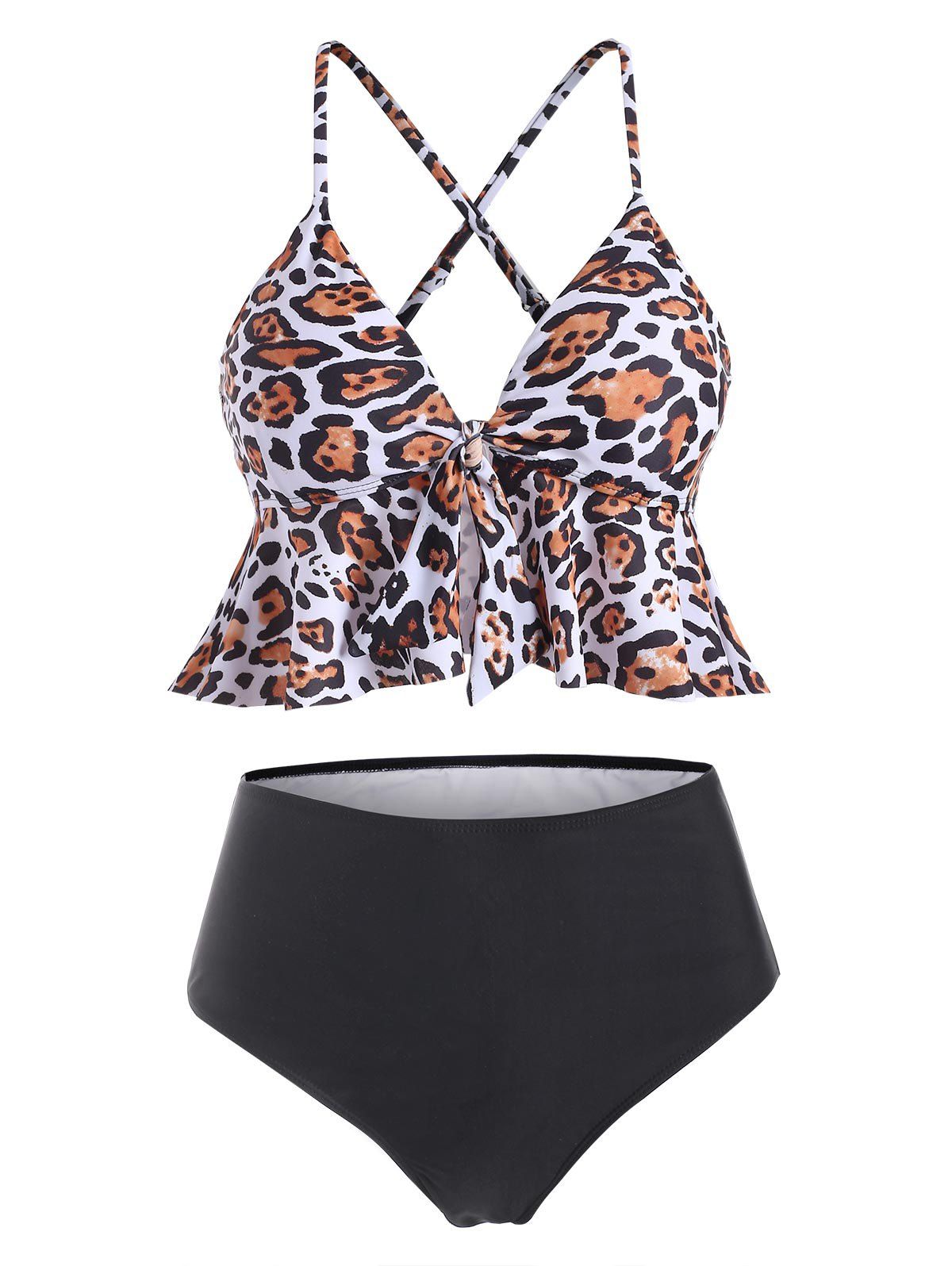 

Leopard Knot Flounce Cross Bikini Swimsuit