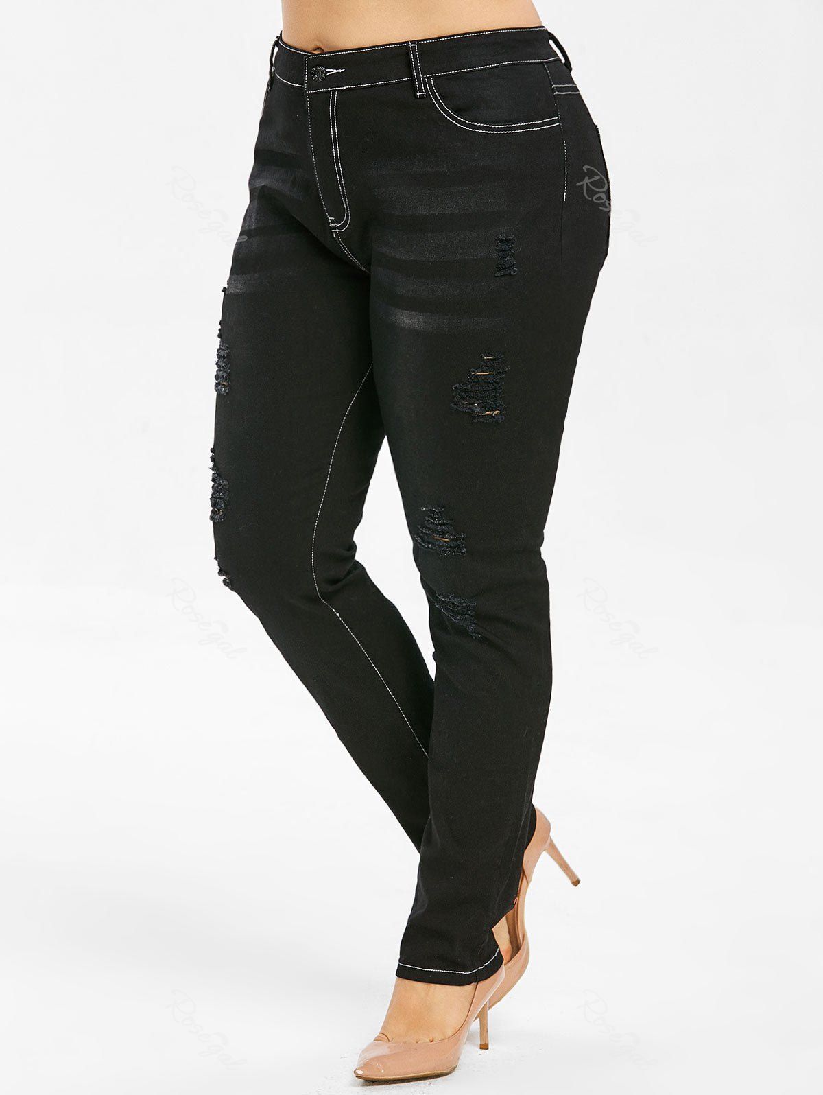 

Plus Size Distressed Skinny Jeans, Black