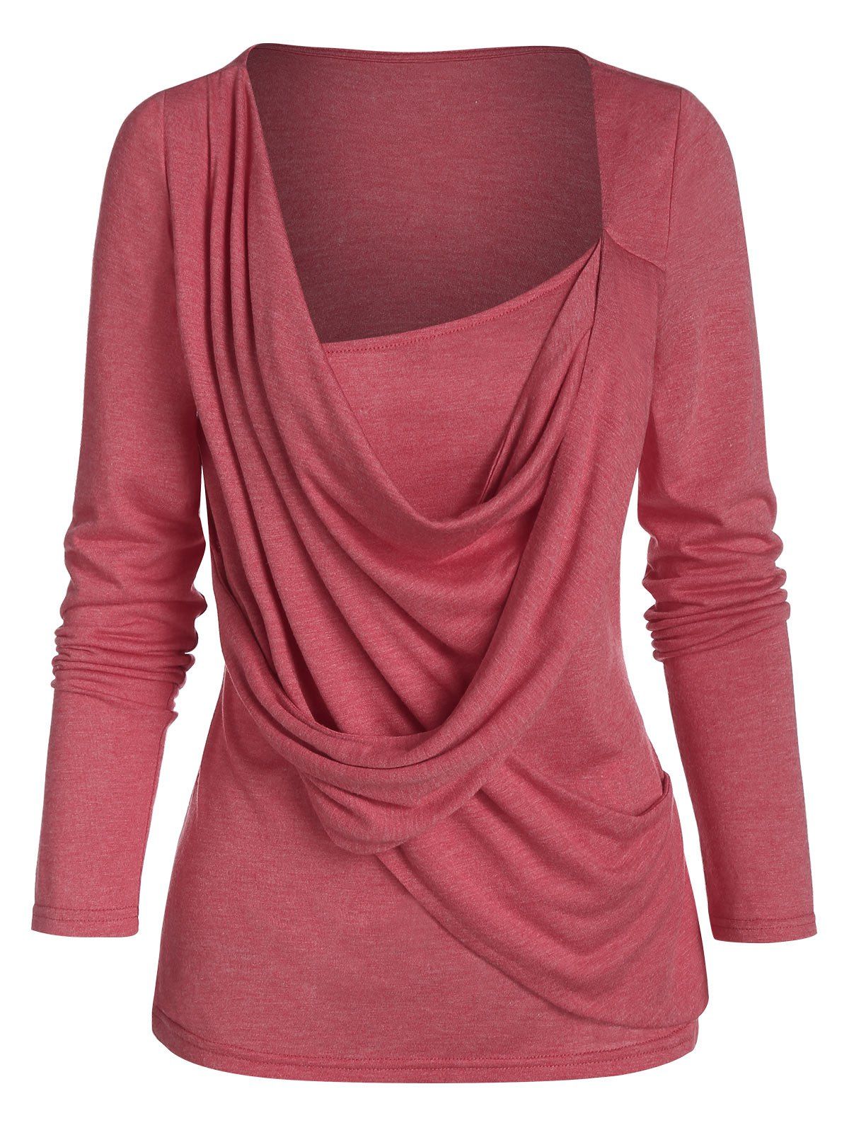 

Plain Cowl Front Long Sleeve T Shirt, Red