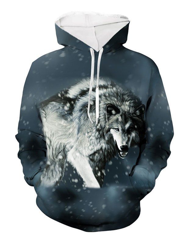 

Wolf Snow Pattern Pocket Hoodie, Dark slate blue